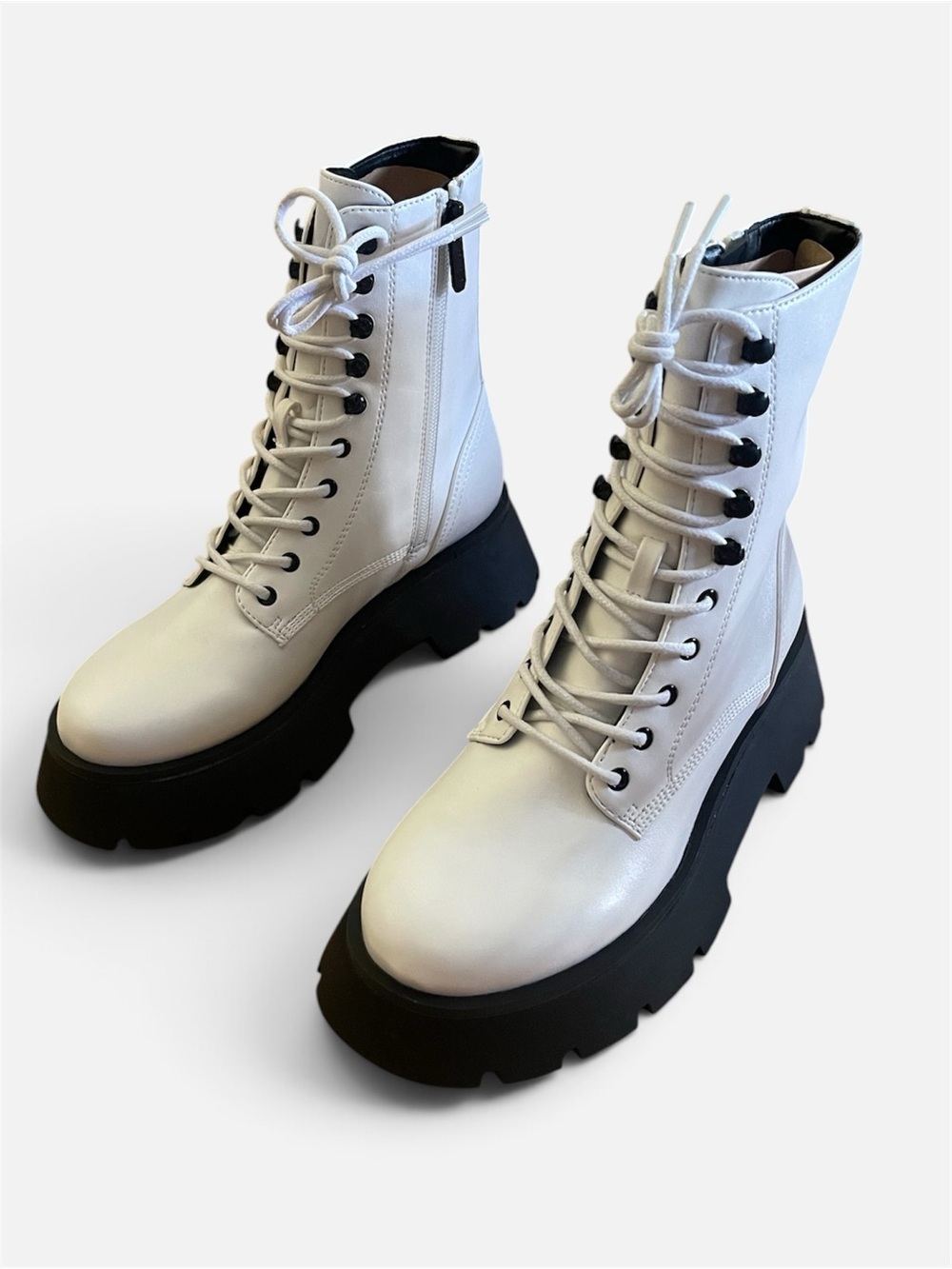 Circus by Sam Edelman Lolita White Platform Combat Boot - Chunky Lug Sole